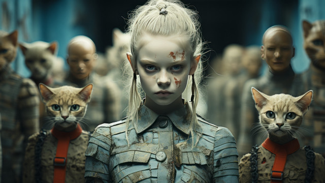 White makeup cats cyberpunk elf free wallpaper for desktop - medium preview image