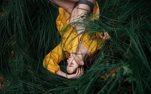 Woman grass head hands nature free wallpaper for desktop - medium preview image