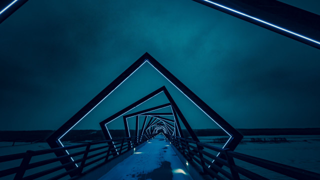 Nightwalkway cyberpunk blue lights sky free wallpaper for desktop - medium preview image