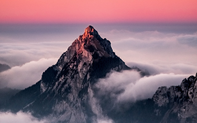 Mountain pink sky fog clouds free wallpaper for desktop - medium preview image