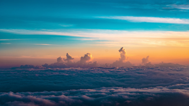 Sunset clouds plane orange blue free wallpaper for desktop - medium preview image