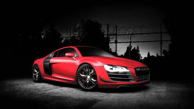 Red car dark area fence #3 free wallpaper for desktop - medium preview image