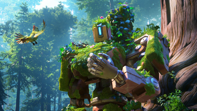 Robot forest bird unreal5 nature free wallpaper for desktop - medium preview image