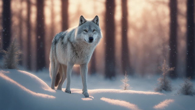 Wolf snowy forest night 3d free wallpaper for desktop - medium preview image