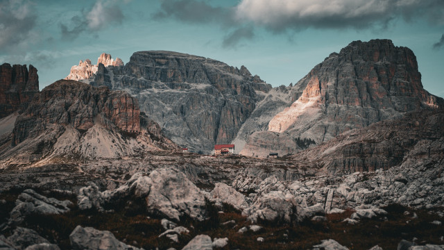 Mountain range red house cloudy free wallpaper for desktop - medium preview image
