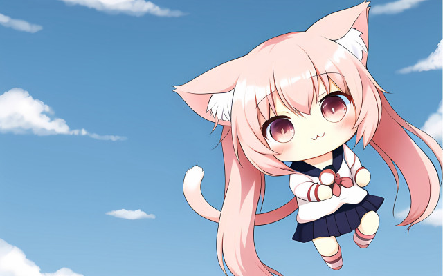Anime girl cat ears bow free wallpaper for desktop - medium preview image