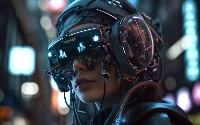 Futuristic woman neon city cyberpunk #2 free wallpaper for desktop - medium preview image