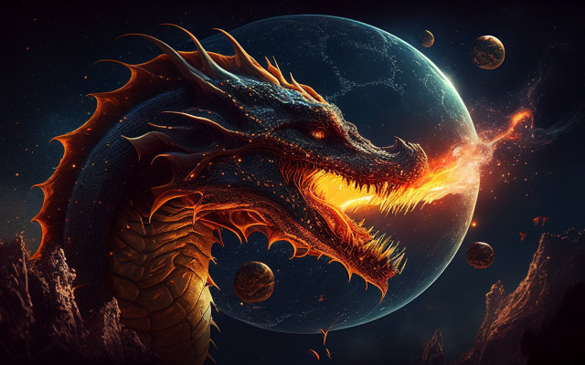 Glowing dragon planet fireball night free wallpaper for desktop - medium preview image