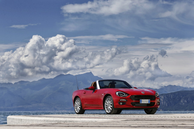 Red convertible car concrete slab free wallpaper for desktop - medium preview image