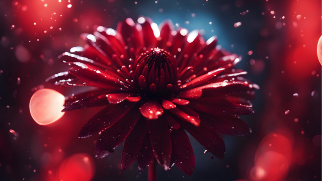 Red flower water droplets macro free wallpaper for desktop - medium preview image