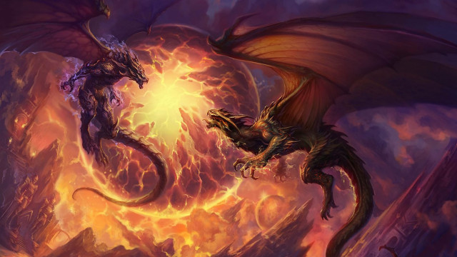 Dragon fight fire ball dark free wallpaper for desktop - medium preview image