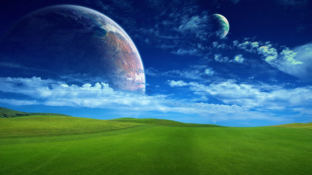 Large green field moon planet free wallpaper for desktop - medium preview image