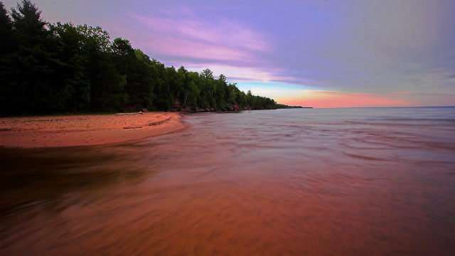 Beach water trees sunset pink #2 free wallpaper for desktop - medium preview image
