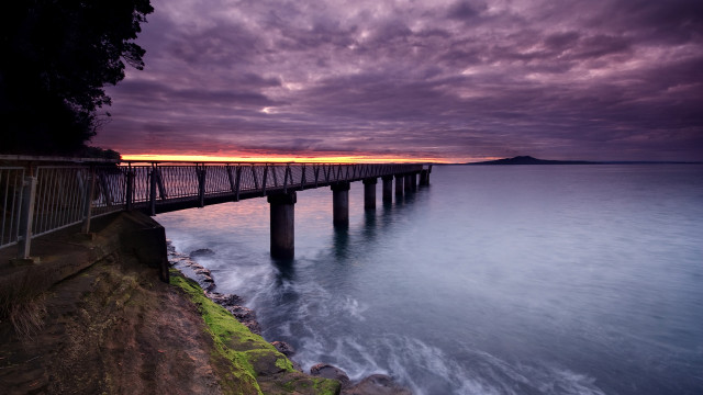 Pier sunset purple sky ocean #2 free wallpaper for desktop - medium preview image