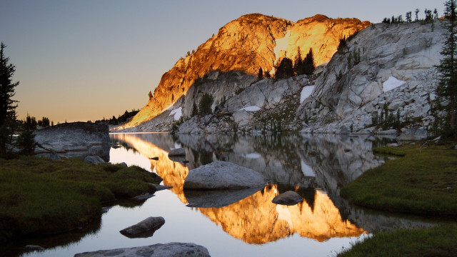Mountain lake trees sunset reflection #2 free wallpaper for desktop - medium preview image