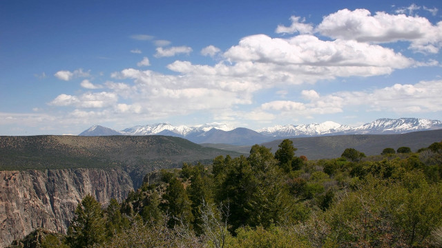 Mountain range trees clouds snow #2 free wallpaper for desktop - medium preview image