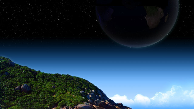Island moon planet space art free wallpaper for desktop - medium preview image