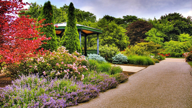 Park pathway green gazebo flower free wallpaper for desktop - medium preview image