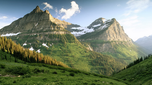 Mountain range trees snow capped free wallpaper for desktop - medium preview image