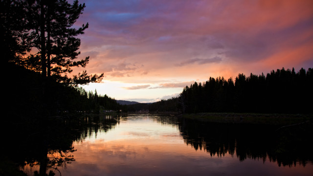 Sunset river forest city clouds free wallpaper for desktop - medium preview image