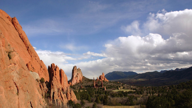 Valley mountains clouds trees landscape #2 free wallpaper for desktop - medium preview image