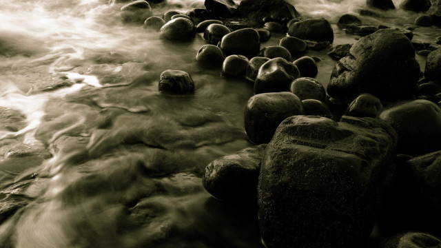 River water rocks nature blackandwhite free wallpaper for desktop - medium preview image
