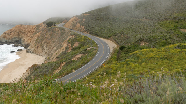 Ocean hill cliff foggy sky free wallpaper for desktop - medium preview image