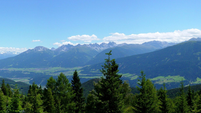 Mountain range valley trees beach free wallpaper for desktop - medium preview image