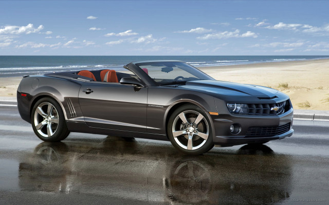 Gray chevrolet camaro convertible beach free wallpaper for desktop - medium preview image