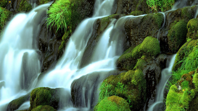 Mossy waterfall forest landscape impressionist free wallpaper for desktop - medium preview image