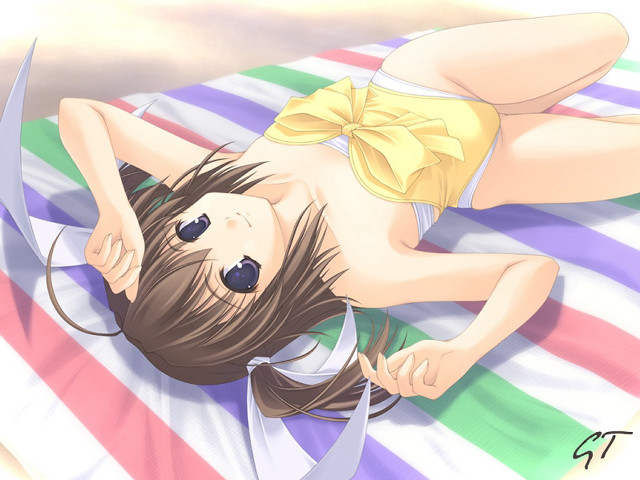 Girl lying knife yellow bow free wallpaper for desktop - medium preview image