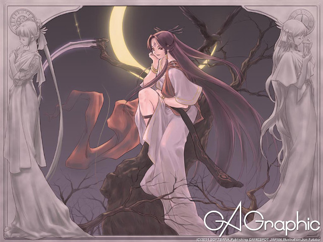 Woman sitting tree fullmoon anime free wallpaper for desktop - medium preview image