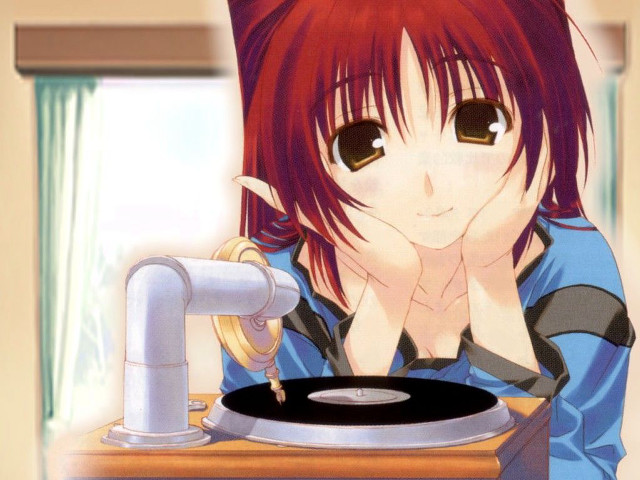 Red haired girl anime table free wallpaper for desktop - medium preview image