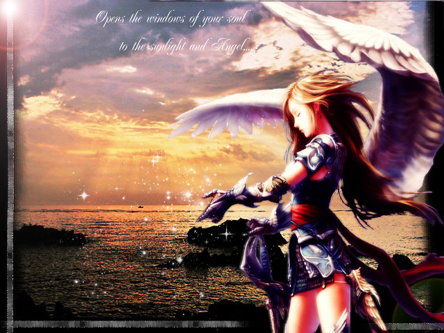 Woman wings sunset armor angel free wallpaper for desktop - medium preview image