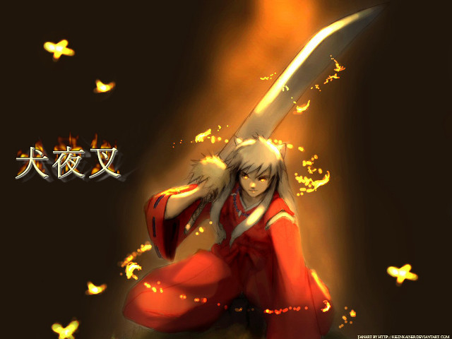 Woman red dress sword flame free wallpaper for desktop - medium preview image