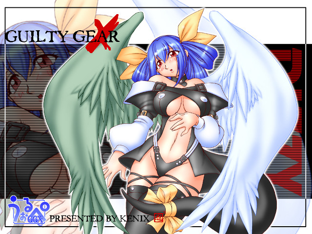 Blue haired angel demon symmetrical free wallpaper for desktop - medium preview image