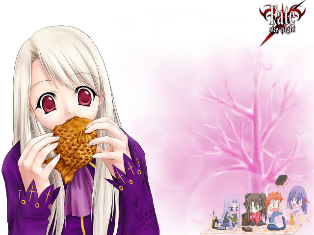 Girl whitehair cookie purplecoat pinkbg free wallpaper for desktop - medium preview image