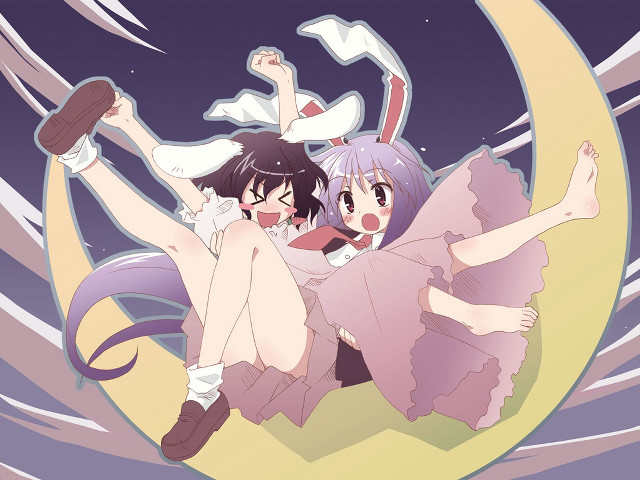 Moonlit animegirls rabbitears longhair smile free wallpaper for desktop - medium preview image