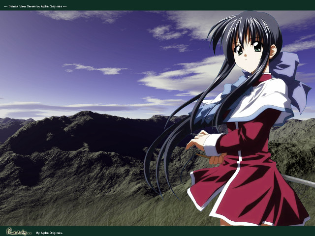 Black hair woman field mountains free wallpaper for desktop - medium preview image