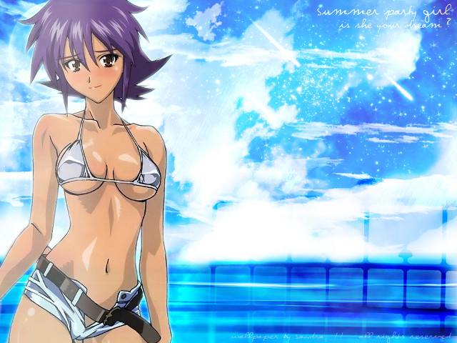 Blue sky beach anime woman free wallpaper for desktop - medium preview image