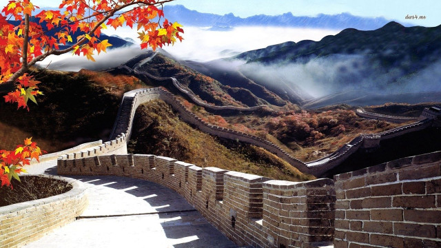 Great wall mountains clouds trees free wallpaper for desktop - medium preview image