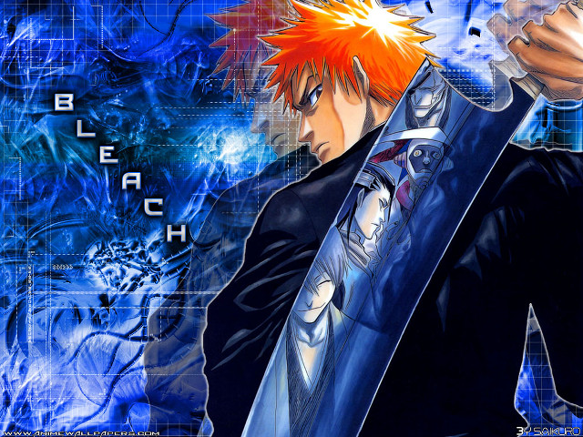 Man sword blue background anime free wallpaper for desktop - medium preview image