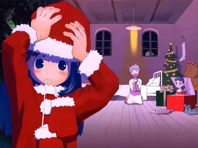 Santa reindeer christmas tree blue free wallpaper for desktop - medium preview image