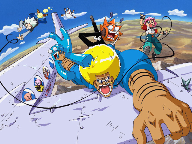 Cartoon falling plane characters clouds free wallpaper for desktop - medium preview image