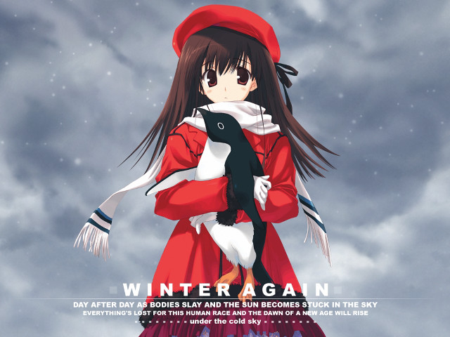 Girl red coat hat bird free wallpaper for desktop - medium preview image