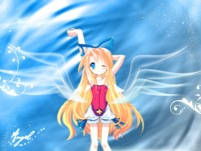 Blonde haired angel wings starry free wallpaper for desktop - medium preview image