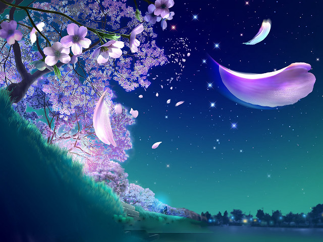 Night moon tree lake fantasy free wallpaper for desktop - medium preview image