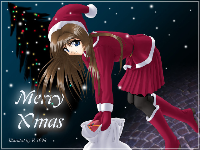 Santa woman snowy city christmas free wallpaper for desktop - medium preview image