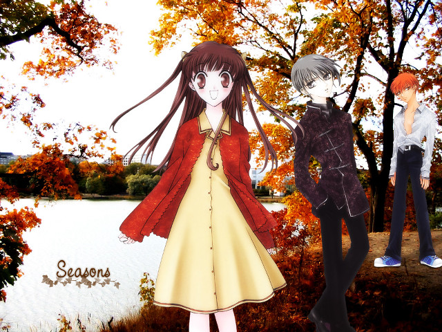 Autumn anime park fall leaves free wallpaper for desktop - medium preview image