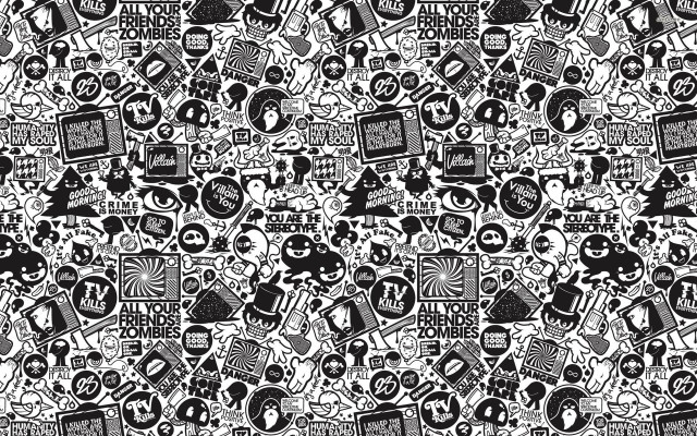Black white pattern different things free wallpaper for desktop - medium preview image